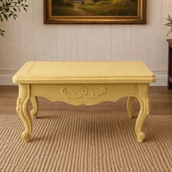 Yellow Vintage Style Carved Coffee Table