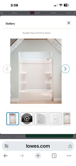 Lowe’s item#1526801 60in white 3 piece direct to stud bathtub surround