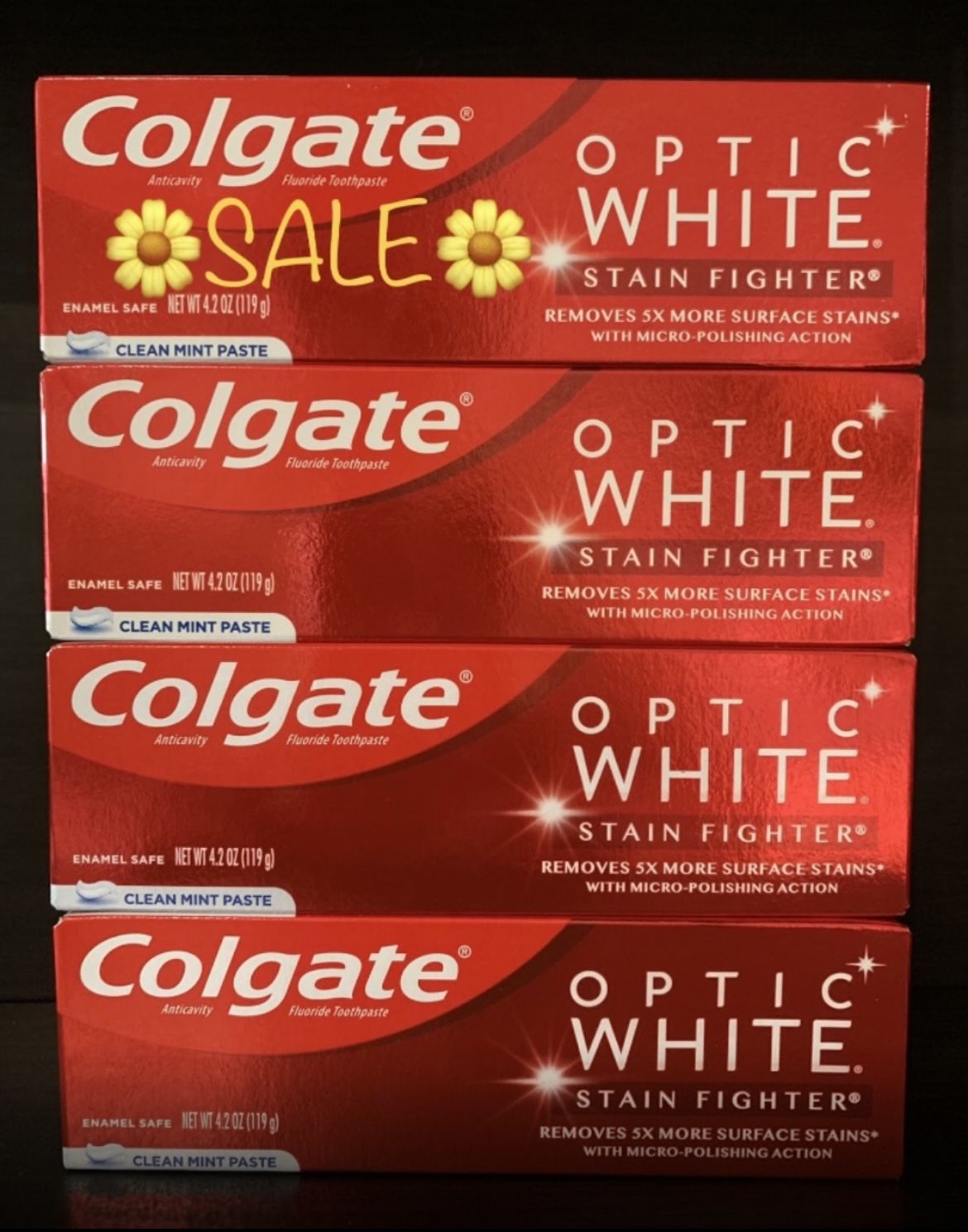  NOW $11.99 (PACK OF 4) COLGATE OPTIC WHITE TOOTHPASTE 