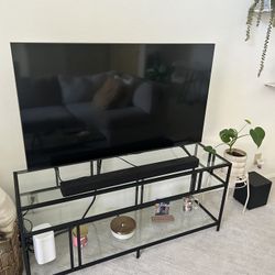 Black Entertainment Stand With Glass Shelving