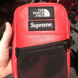 Supreme x North Face Red Leather Shoulder Bag