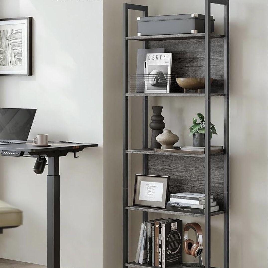5-Tier Bookshelf, Book Shelf, Industrial Bookcase, with Steel Frame, for Living Room, Home Office, Bedroom