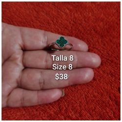 925 Sterling Silver Women's Clover Leaf Ring/Anillo De Trevol De Plata 925 Con Piedra Malaquita