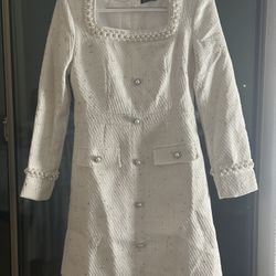Elegant White Tweed Dress with Pearl Details – NEW – $25 (Originally $50)