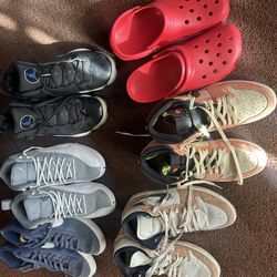 $60 For  All Pairs Of Nikes Two Jordan Pairs And One Brand New Pair Of Red Crocs. Crocs Are Size 11.