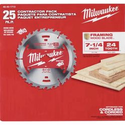 Milwaukee 48-40-1713 7-1/4" 24T Framer Circular Saw Blade Contractor Pack -25PK
