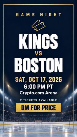 LA Kings vs. Boston Bruins – VIP Premier Tickets – $75 Each