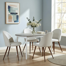 Homy Casa STOGER 5PC Scandinavian Extendable Dining Set with 4 Haven Upholstered Chairs