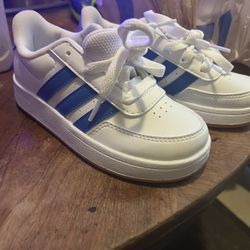 Kids’ Adidas Sneakers – White & Blue, Size 11