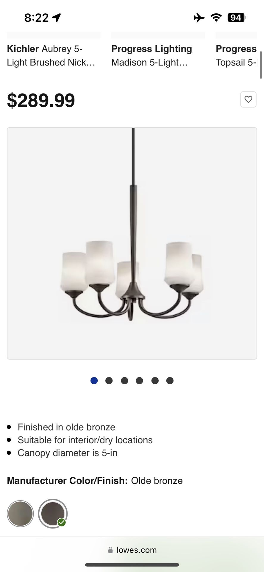 Kichler Aubrey 5-Light Olde Bronze Transitional Chandelier