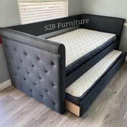 Twin Twin Grey Daybed With Ortho Mattress Included 