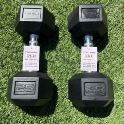 BRAND NEW 25 LB RUBBER HEX DUMBBELLS SET