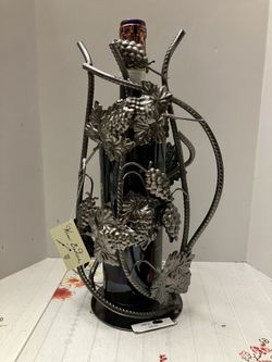 Wine Bodies Pitcher Grape Vines Pewter Metal Wine Bottle Holder 12” New