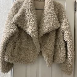 Tan/Cream Faux Fur Fuzzy Coat Size Small