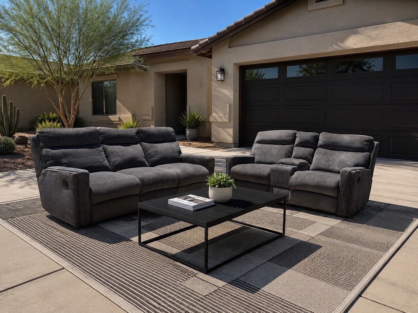 2 PC Gray Living Spaces Couch And Loveseat Set