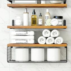 New 3 Tier Rustic Brown Floating Shelf System