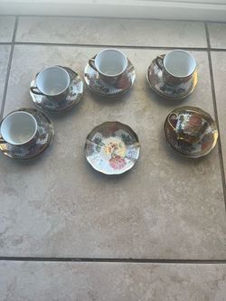 5 antique tea cups and 6 plates THROWING AWAY ON AUG 20