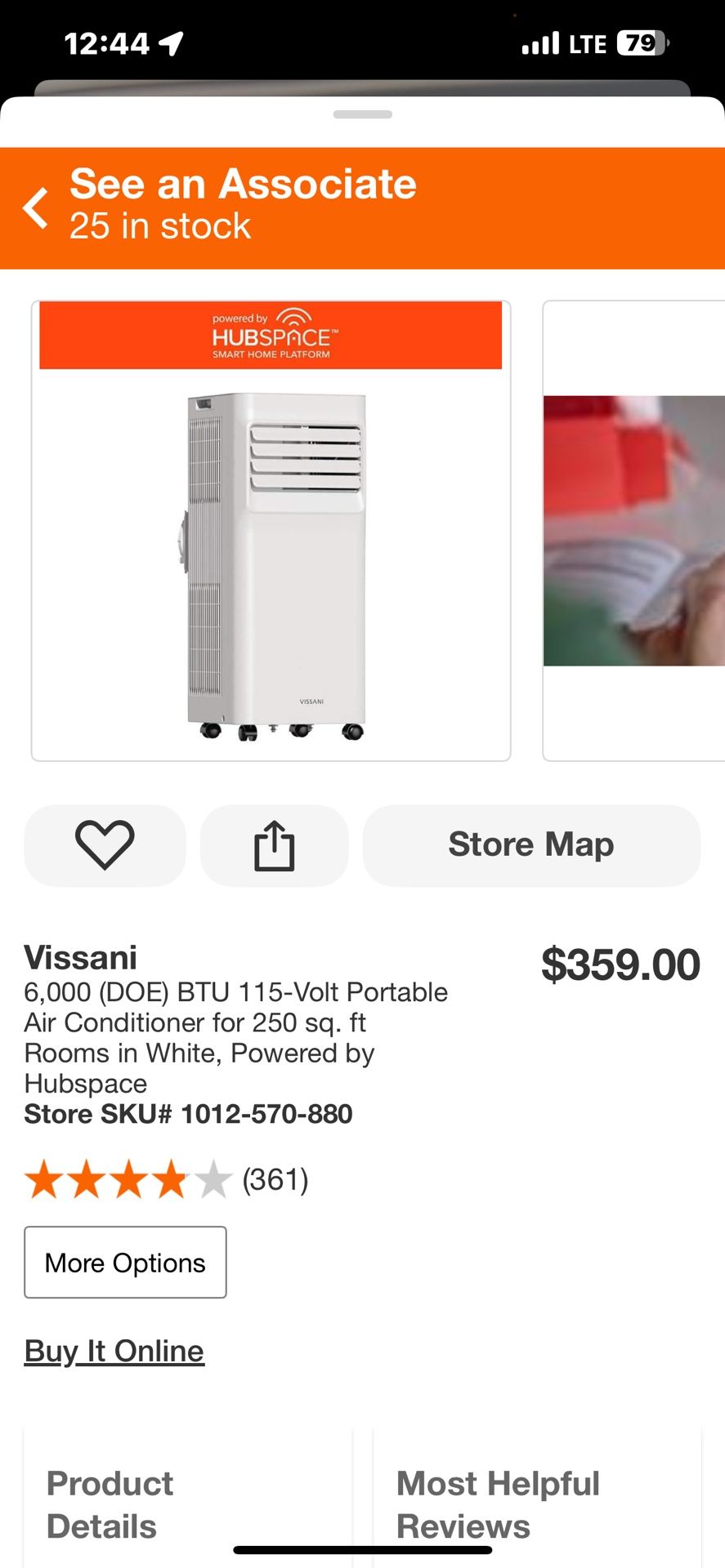 Vissani 6,000 (DOE) BTU 115-Volt Portable Air Conditioner for 250 sq. ft Rooms in White, Powered by Hubspace