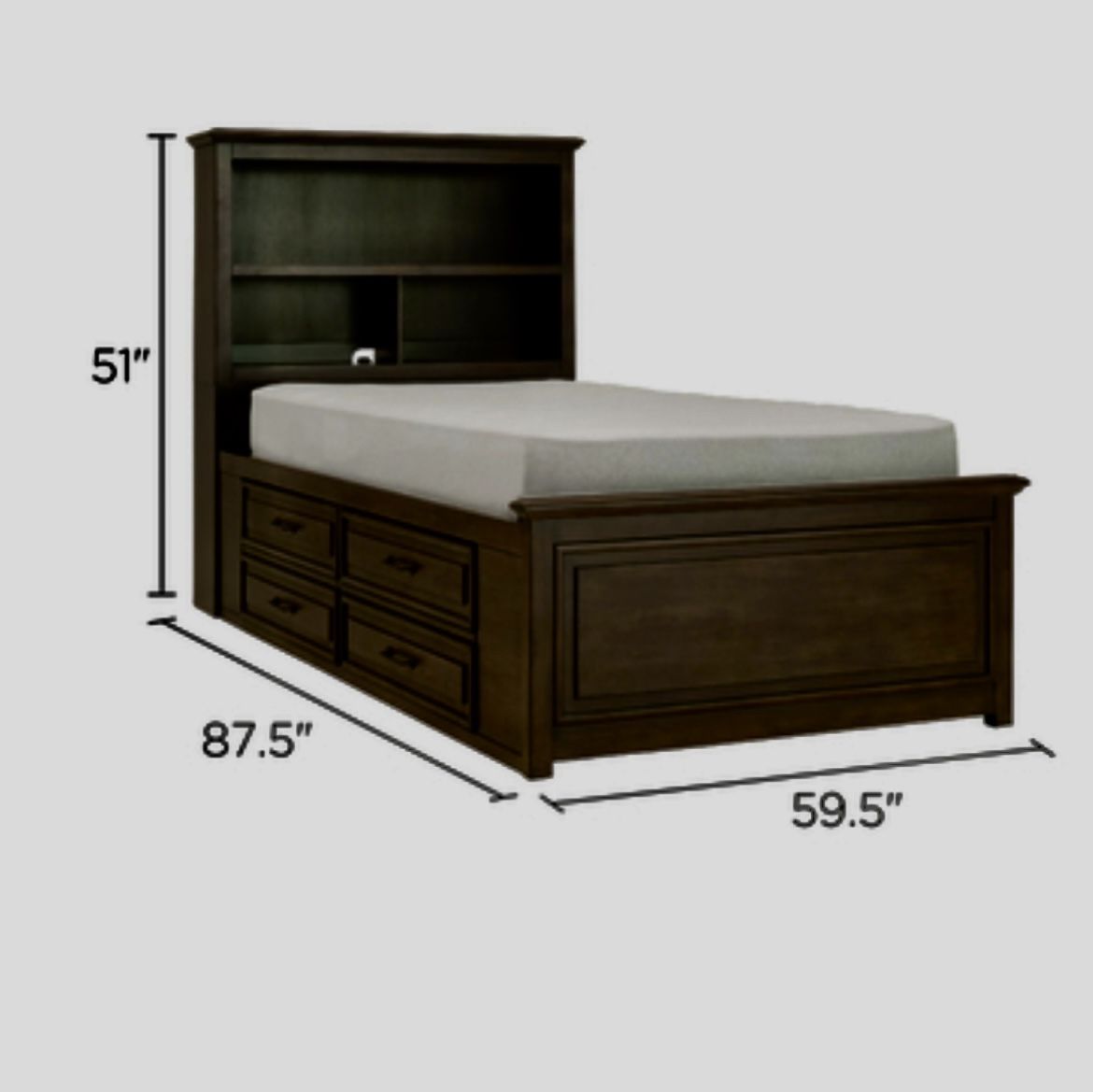 Twin Bookcase Bed With Storage And USB Charging Ports 