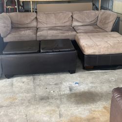 Tan Sectional Sofa With Leather Ottoman 