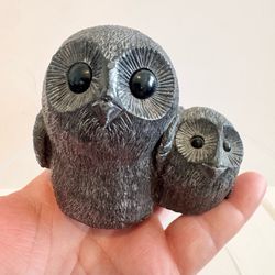 Vintage Wolf Original Owl Soapstone Figurine Handmade Canada Sculpture Mom & Baby