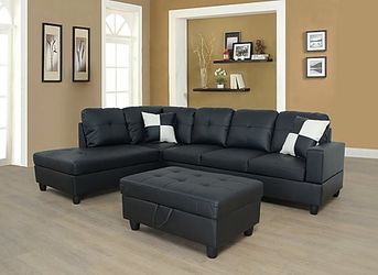 New Black Sectional with Storage Ottoman