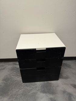 White and Black 3-Drawer Nightstand