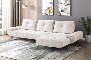 💎2 PIECE SECTIONAL SOFA RIGHT FACING CHAISE LOUNGE SILLON SECCIONAL BEIGE CHENILLE💎