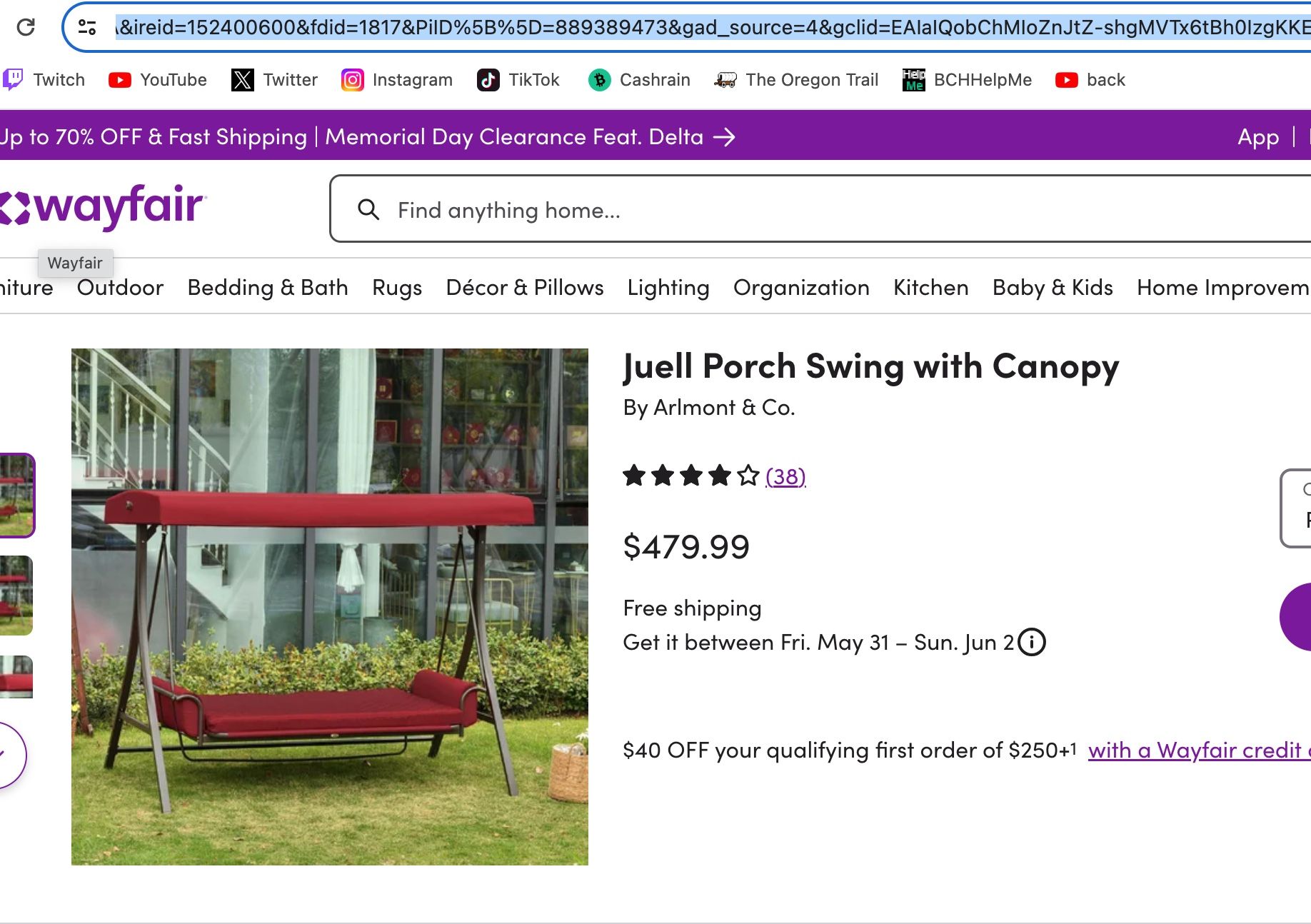 Juell Porch Swing with Canopy