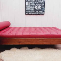 Leather And Wood Vintage Daybed, Lounge Sofa,  Delivery 