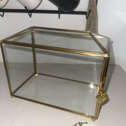 Wedding Gold Glass Card Box with Lock and Slot