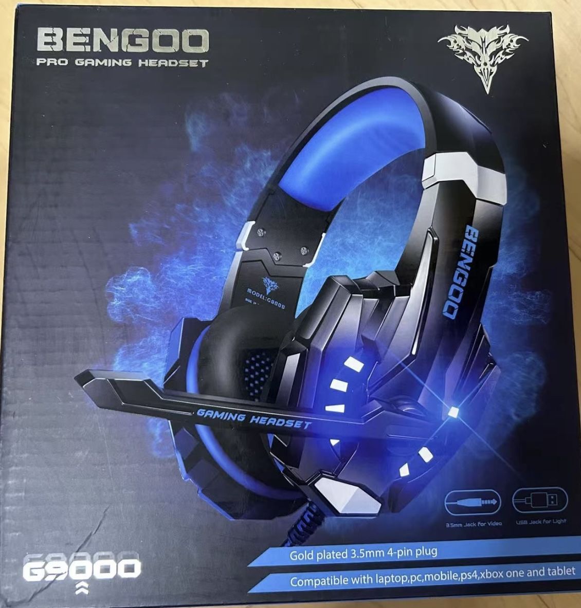 BENGOO G9000 Stereo Gaming Headset for PS4 PC Xbox One PS5 Controller, Noise Cancelling Over Ear Headphones with Mic, LED Light, Bass Surround, Soft M