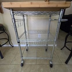 Chrome Kitchen Cart with Bamboo Top