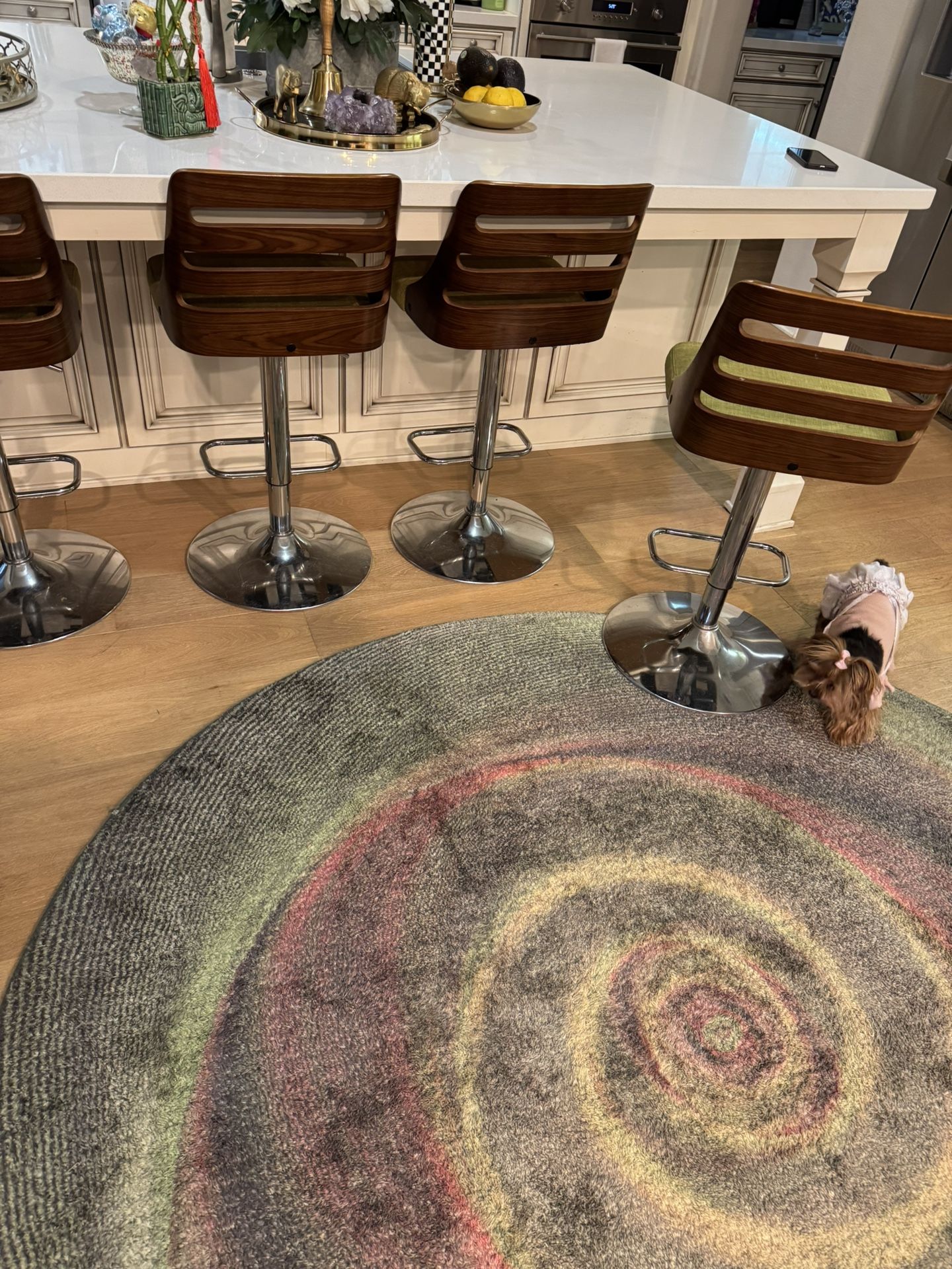 Bar Stool Set of 4 Green Brown Silver