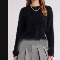 NEW Super Soft Cozy Warm Faux Fur Black Sweater Top Size XS