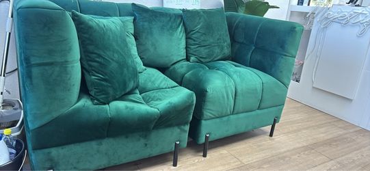 Green velvet couch