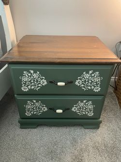 Cute vintage green white nightstand