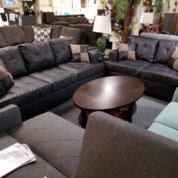 Brand New Brown Synthetic Leather Sofa + Loveseat 2PCs Set