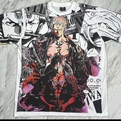 One Piece Luffy & Zoro Anime AOP T-shirt Crown Tag Manga Size 2XL #11P