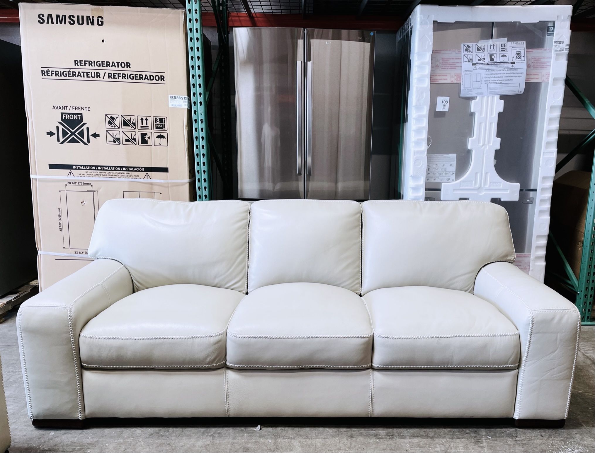 WAREHOUSE CLEARANCE | Buckley Top Grain Leather Sofa, Beige