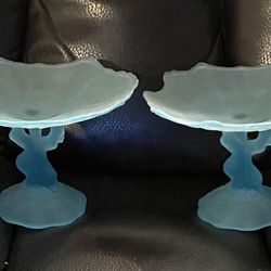 Here’s A Pair Of Period Blue Glass Candy & Nut Serving Dishes To Brighten Up You Holiday Table