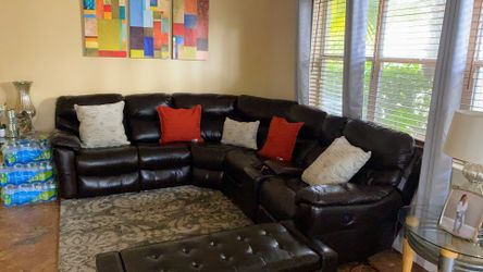 Dark Brown Leather Sectional Sofa In Really Great Condition No Rips Or Sagging