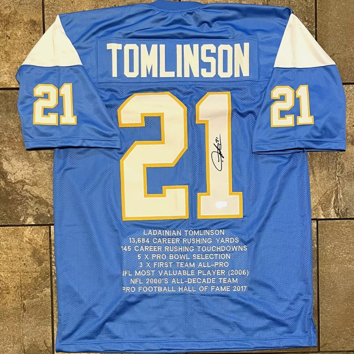 Ladainian Tomlinson Signed Chargers Stat Custom Jersey