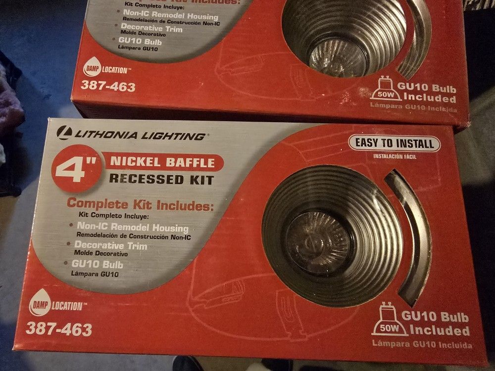 6 - Lithonia Lighting 4" Recessed Light Kit, Nickel Baffle