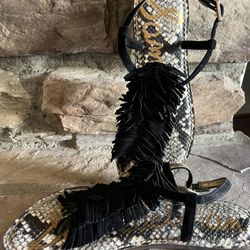 Sam Edelman Gela black sandal with black suede fringe women's  7 NEW