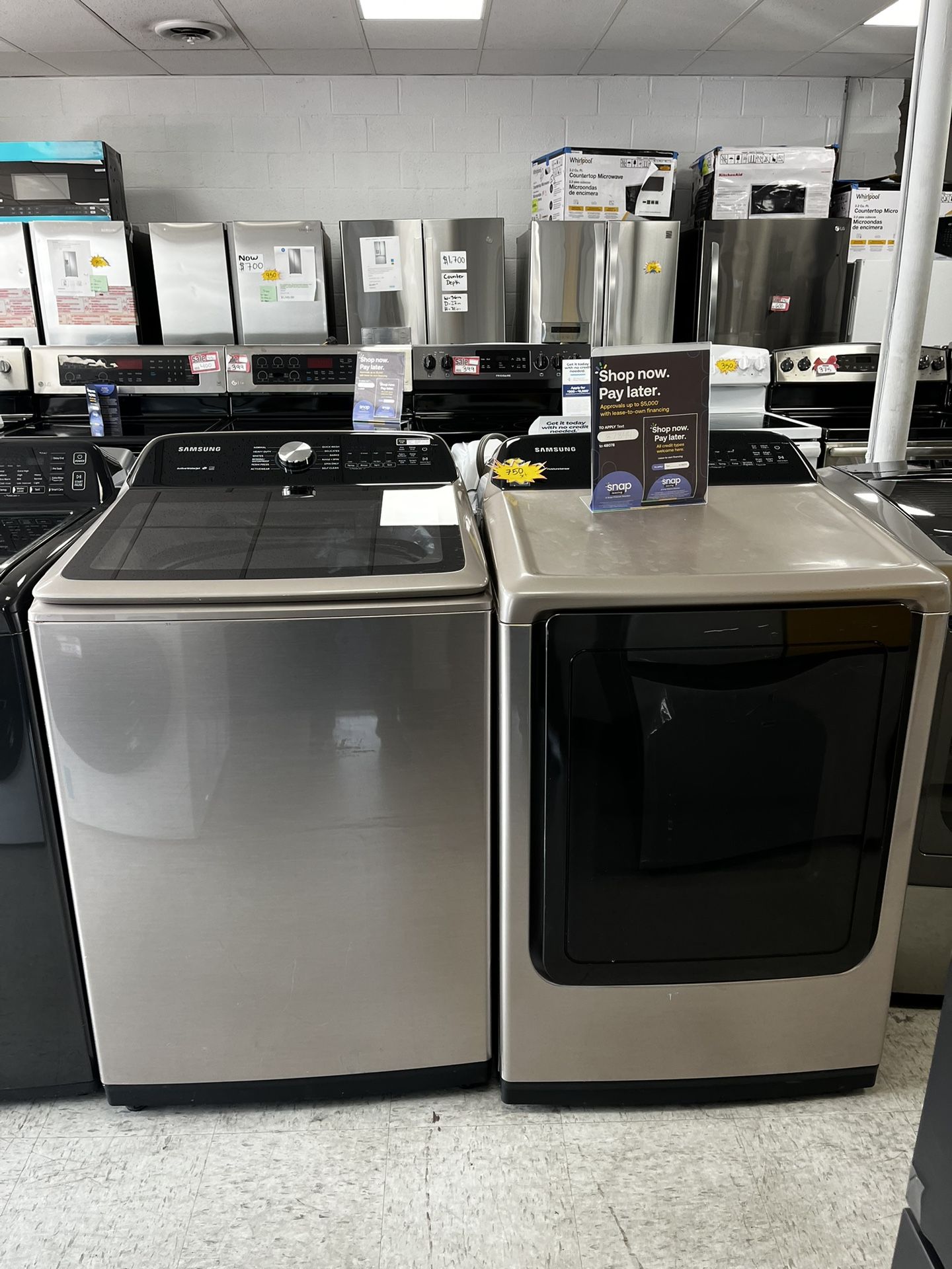 Samsung Electric Top Load Washer & Dryer Set In Champagne Color