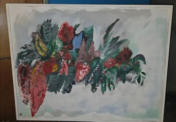 original, mid-century modern style floral still life oil painting
