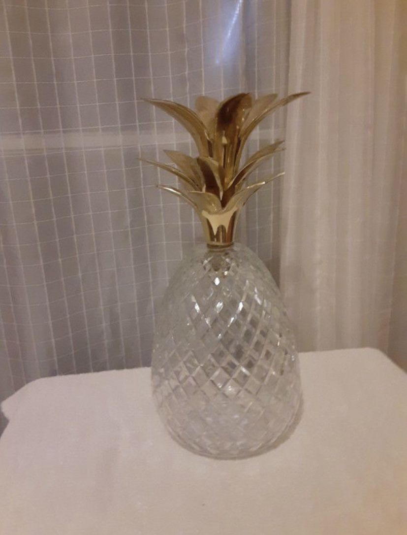 Antique Crystal And Brass Pineapple  14" Tall