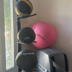 WORKOUT BALLS (different weights ) WITH BALL RACK