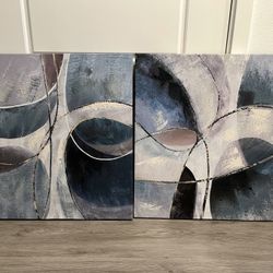 Two Blue Abstract Wall, Art Canvas Pictures